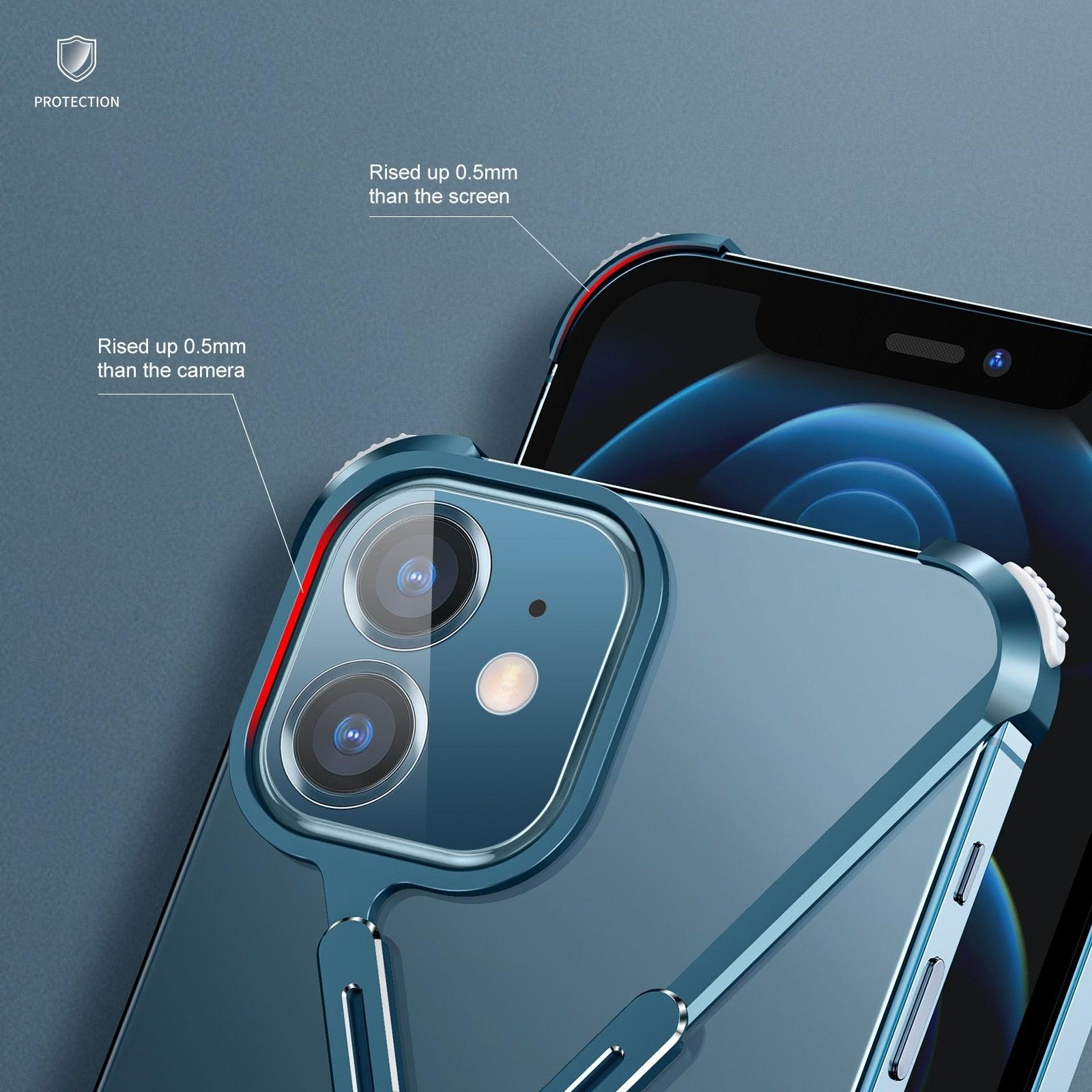 Luxury Phone Case For iPhone 12 Pro Metal Frame Shape Shockproof Cover Bumper Back Cool Case Aluminum Metal X-Frame Support Bumpers Compatible iPhone by Stevvex