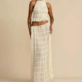 Fashion Halter Neck Long Skirt Suit Women Backless Sling Top Lace Up Fold Maxi Skirts New Summer Female 2 Piece Set Outfits
