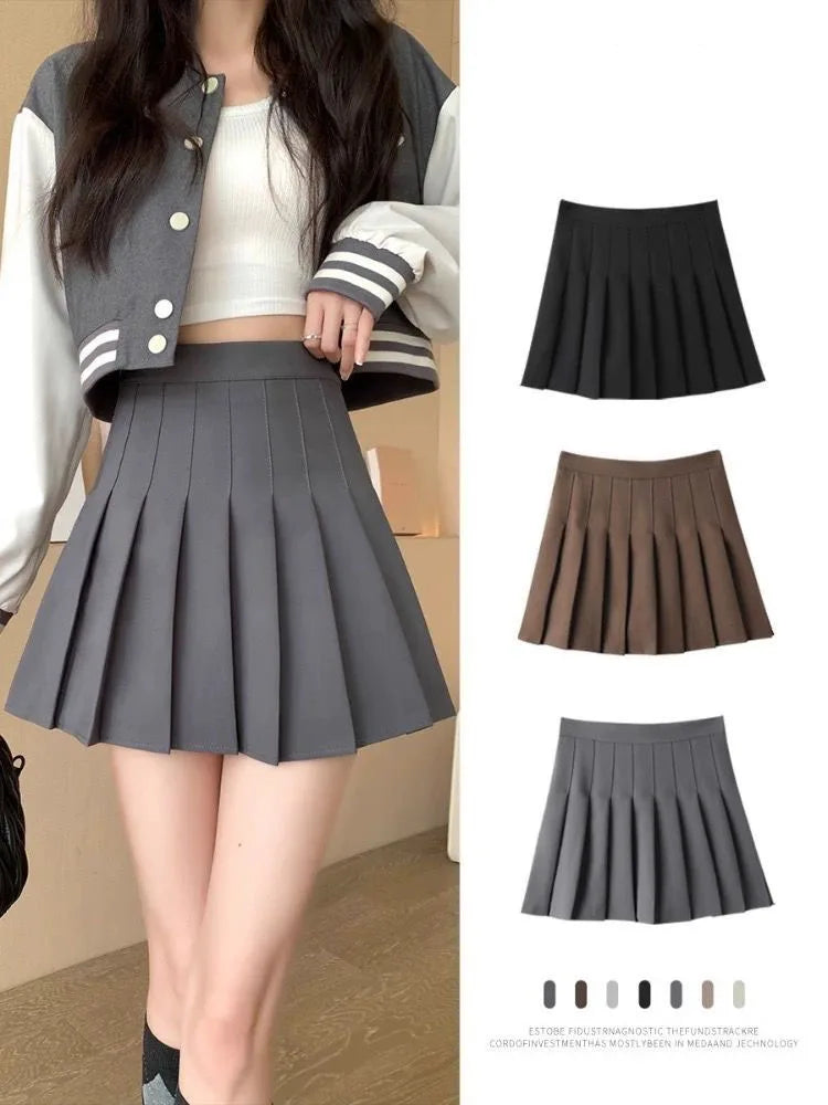 Pleated Mini Skirt with Shorts Women's High Waist A-Line Skater Skort White Black Pink Sporty School Uniform New Fashion HotSale