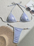Shiny Pink Micro Bikini 2026 Mujer Women Sexy PU Pearls Push Up Thong Swimsuit Summer Bathing Suit Bandage Holiday Swimwear