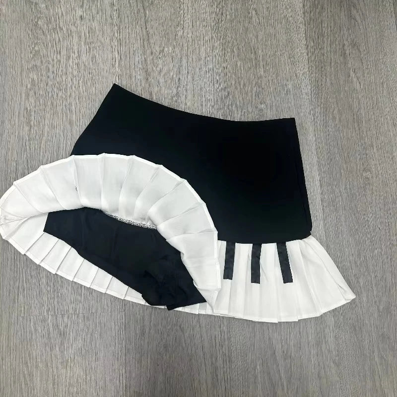 Spring Black White Spliced Women Short Skirt Y2k Slim Design Harajuku Mini Skirt Female Empire Korea Style Chic Piano Skirt