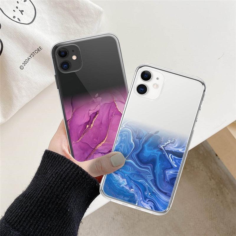 Luxury Marble Transparent Phone Case For iPhone 11 12 Pro XS Max X XR 7 8 Plus Soft Silicone Shockproof Cover Green Marble Design Gold Sparkly Glitter Protective Stylish Slim Thin Cute Case for Phone by Stevvex