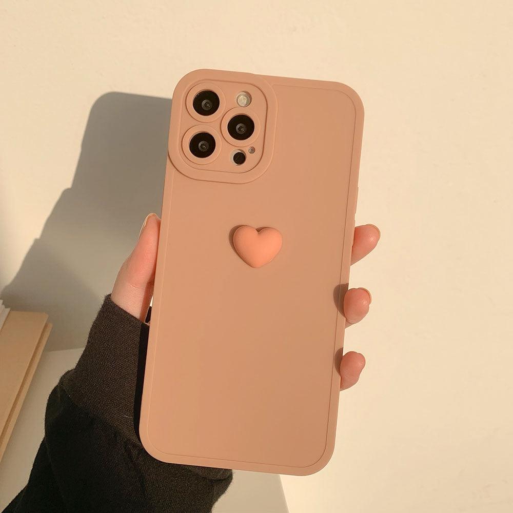 3D Love Heart Phone Case For iPhone 11 12 13 14 Pro Max X XR XS Max 7 8 Plus Soft Silicone Camera Protector Cover Case for Girl Fashion Cute Love-Heart Shape Silicone Case Shockproof Soft Back Cover Protective Case by Stevvex