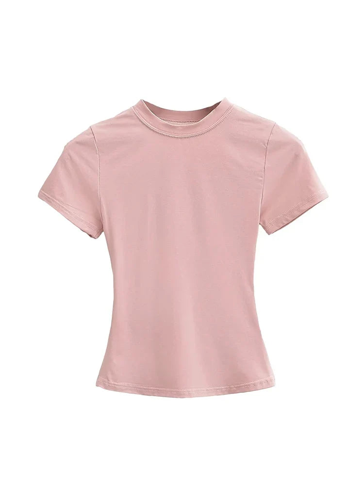 Slim Fit Solid Color Women's Casual T-shirt Short Sleeve Fashion Trend Y2K Top High Quality 2025 New Arrival