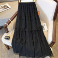 Lace Skirts Women French Style Ankle-length High Elastic Waist Hollow Out Patchwork New Loose Slim Korean  A-line Sweet Fit