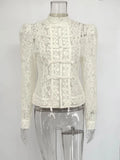 Tossy Summer Lace Printed Shirts Tops Female Hollow Out Fashion Commute Vintage See-Through Blouse Women's Lace Shrug Shirts New
