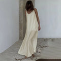 Linad Summer Casual White Long Dress Sexy Loose Backless Split Dresses Woman Street Chic V Neck Straight Dress For Women 2025