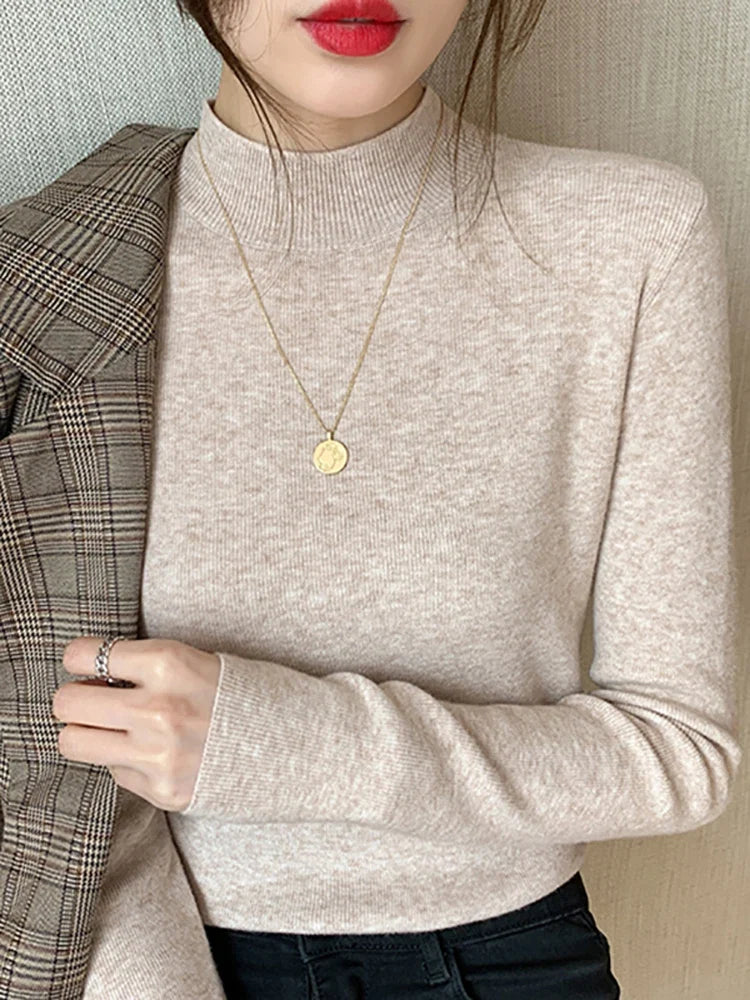 AOSSVIAO Turtleneck Sweater Women Fashion 2026 New Stretch Tops Women Knitted Pullovers Long Sleeve Bottoming Knitted Sweater