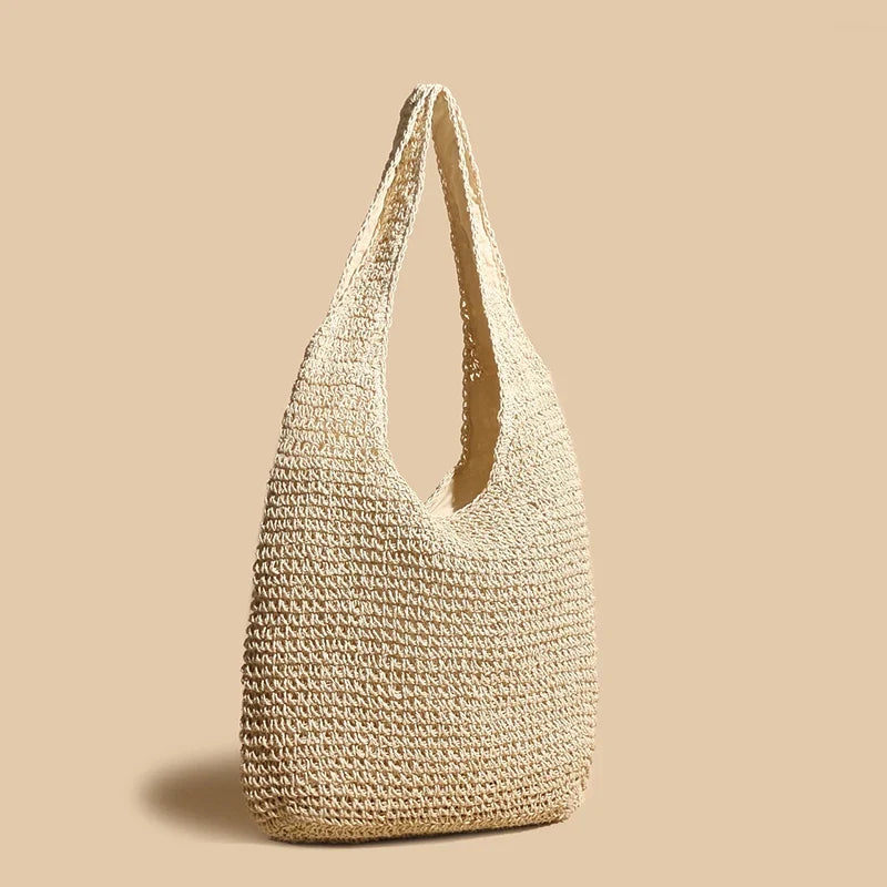 Summer Beach Resort Fashion Straw-Woven Ladies Large-Capacity Shoulder Bag WIth Hand-Woven Beach