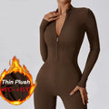 Warm Thin Fleece Jumpsuits Women's Tracksuit Winter One-Piece Sports Suit Black Fitness Jumpsuit Long Sleeves Workout Bodysuit