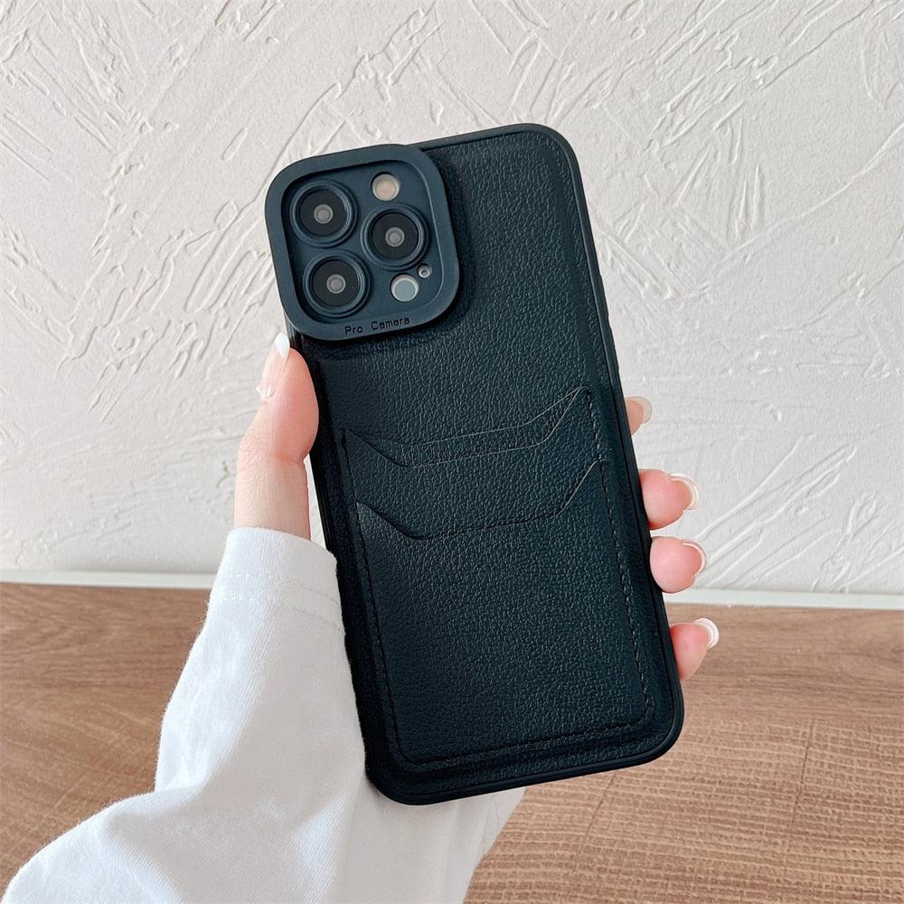 Luxury Leather Square Silicone Wallet Card Holder Phone Case For iPhone 13 12 11 14 Pro Max XS XR X Shockproof Cover Luxury Shockproof Phone Case by Stevvex