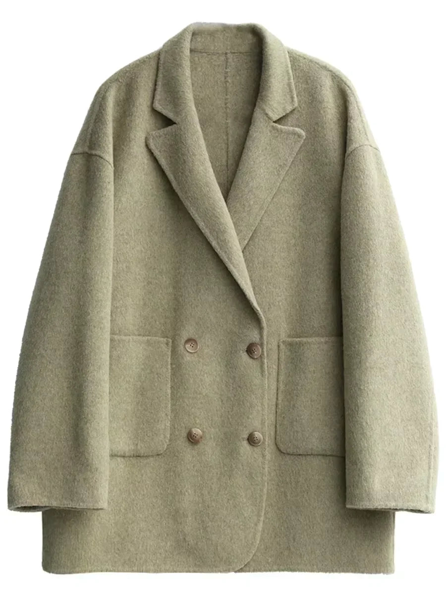CHIC VEN Women's Woolen Coats Loose Casual Double Breasted Retro Double-sided Jacket Office Lady Outerwear Autumn Winter 2026