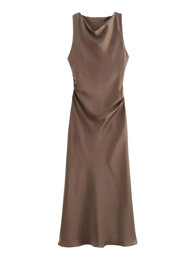 Satin Long Dresses for Women 2026 Summer Slip Midi Dress Woman Sexy Evening Party Dress Sleeveless Female Elegant Dresses