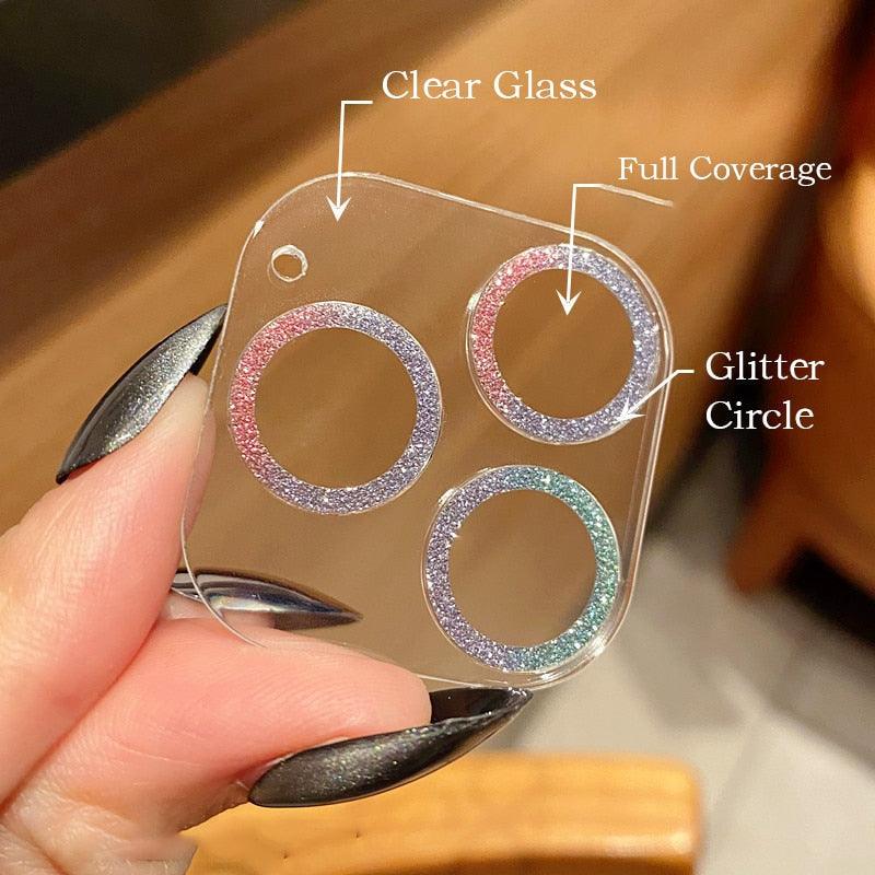 Glitter Full Cover Camera Lens Protector Glass For iPhone 13 12 11 Pro Max Mini 9H Tempered Glass for iPhone 12 Glass Lens Cover HD Clear Tempered Glass Back Camera Protector Ultra-Thin Easy Installation by Stevvex
