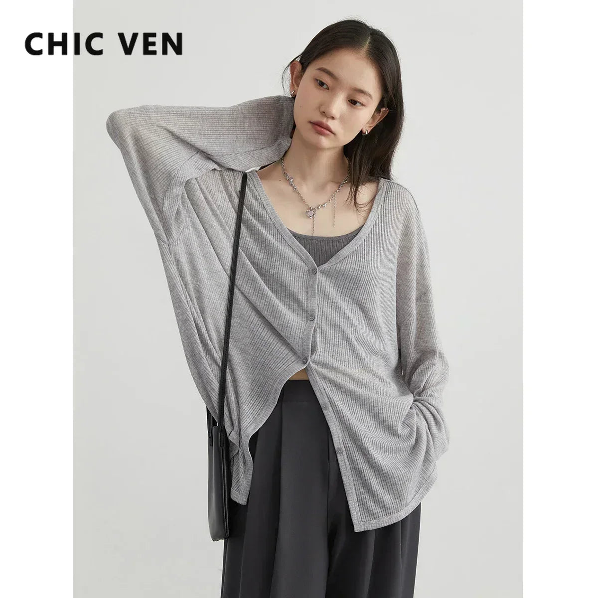 CHIC VEN Women's Cardigan New V-neck Long Sleeved Female Shirt Female Jumpers Sun Protection Woman Top Spring Summer 2026