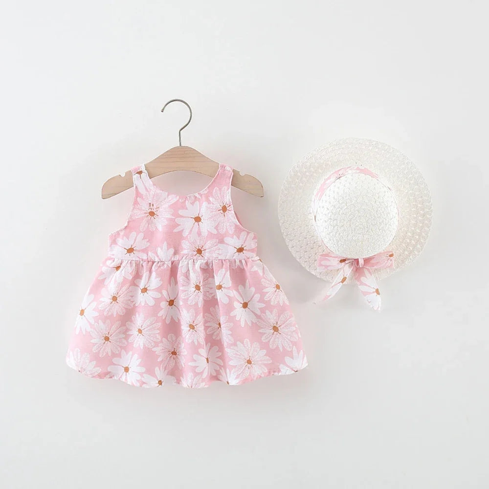 Baby Girl Dress Summer All-Over Daisy Print Spaghetti Strap Girl Dress Adorable Bow Beach Baby Dress Baby Girl Clothes