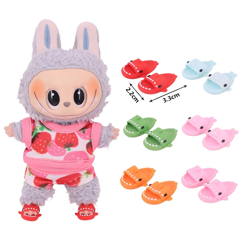 For Labubu Doll Clothes Swimsuit Cute Shark Slippers 15-17Cm Plush Doll Glasses Straw Hat,For labubu Accessories Holiday Gifts