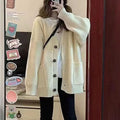Korean version V-collar lazy wind cardigan Japanese department simple sweater female spring and autumn winter casual loose knit