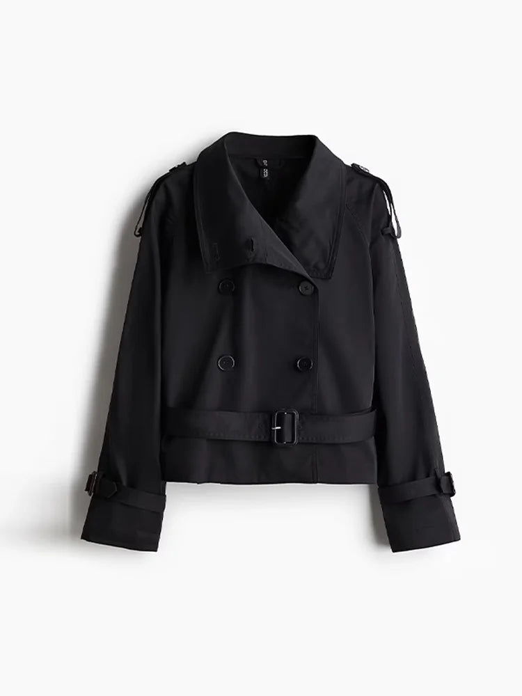 Fashion Flared Sleeve Women Coat Elegant Stand Collar Single Breasted Long Sleeved Female Jacket 2025 Autumn Commuter Lady Coats
