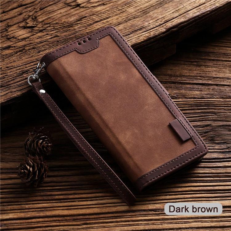 Luxury Magnetic Leather Flip Case For iPhone 14 13 12 Mini 11 Pro SE Card Holder Wallet Stand Cover Leather Wallet Flip Case Cover With Card And Cash Slot 360 Full Body Protection by Stevvex