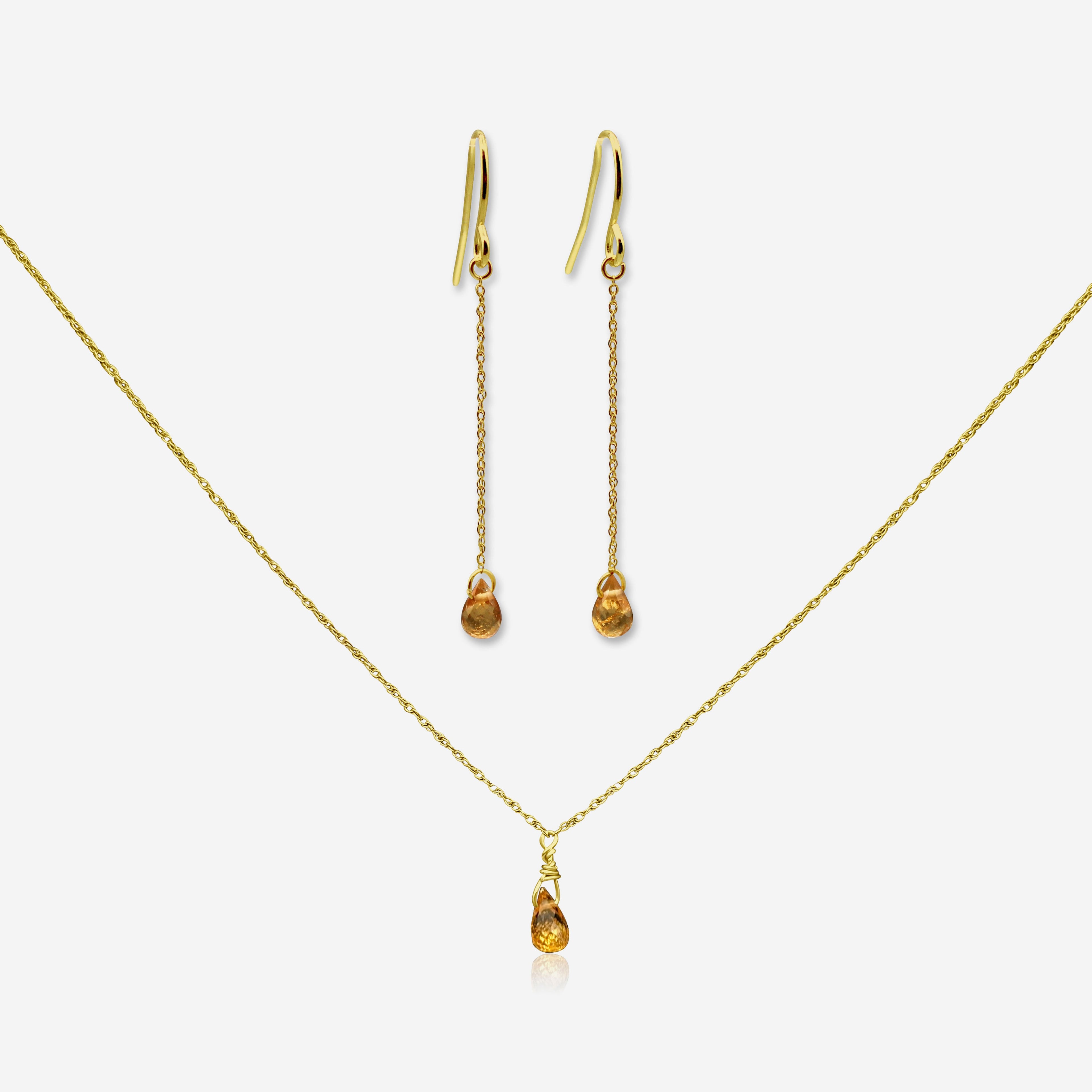 Spessartite Garnet Jewelry Set | Earrings & Necklace | 14K Gold