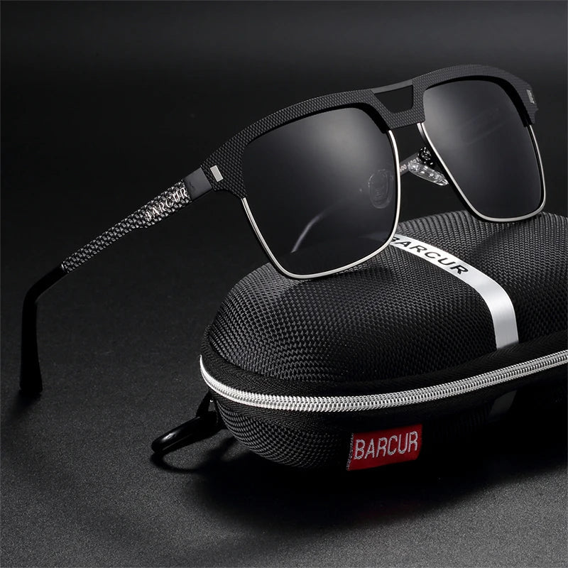 BARCUR Polarized Men’s Sunglasses – Fashionable Square Stainless Steel Frame UV400 Protection Anti-Reflective Outdoor Sports & Driving Eyewear – Original Design Casual Style with Premium Polycarbonate Lenses