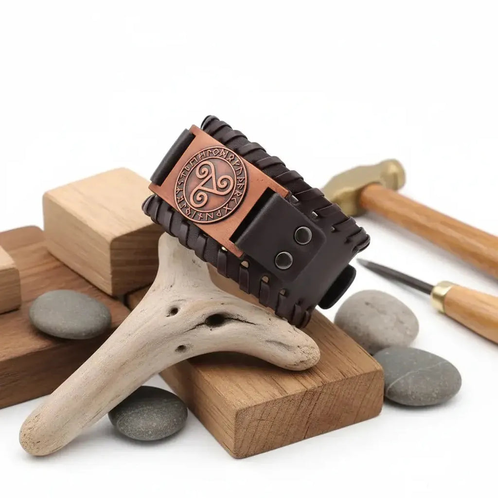 Vintage Punk Leather Bracelet for Men with Geometric Charm