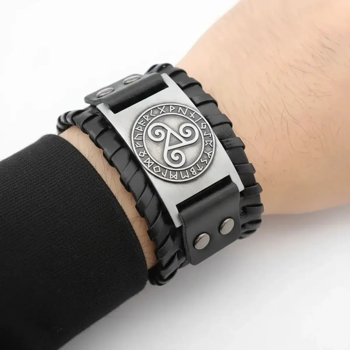Vintage Punk Leather Bracelet for Men with Geometric Charm