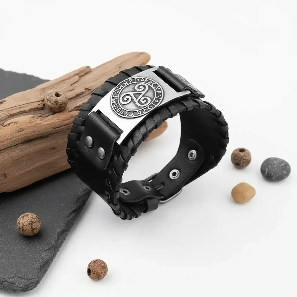 Vintage Punk Leather Bracelet for Men with Geometric Charm