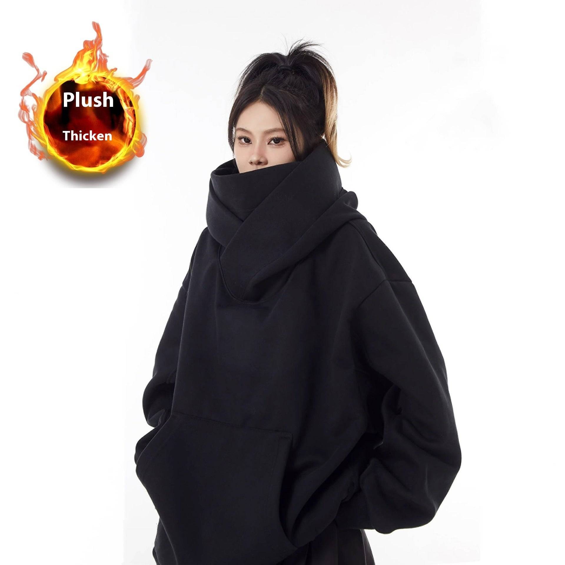 Loose High Collar Fleece Lined Hoodie - Lifestyle Haven