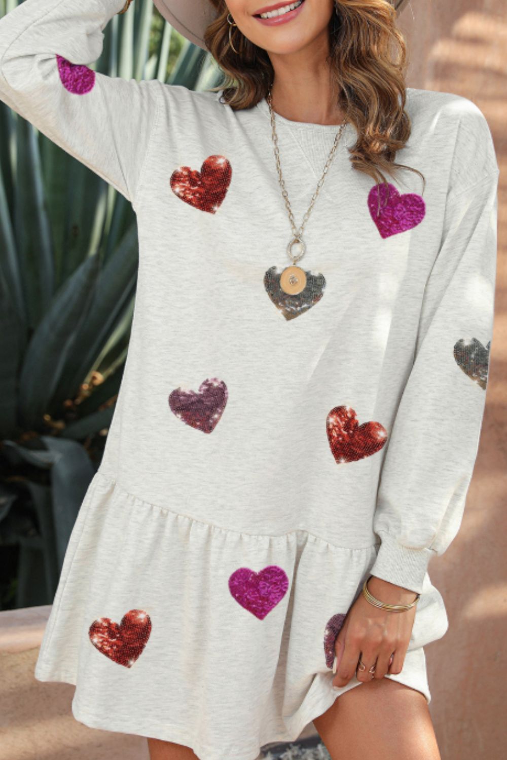 Cute Heart Round Neck Long Sleeve Mini Dress Stylish Dress for Women Girls Simple Charming Dress by Stevvex