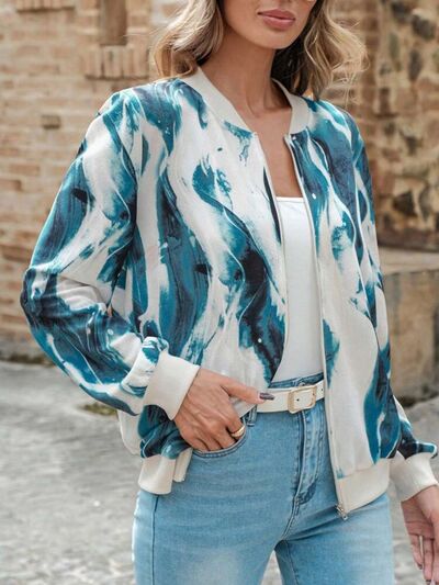 Lightweight Printed Zip-Up Jacket with Baseball Collar and Casual Fit by Stevvex