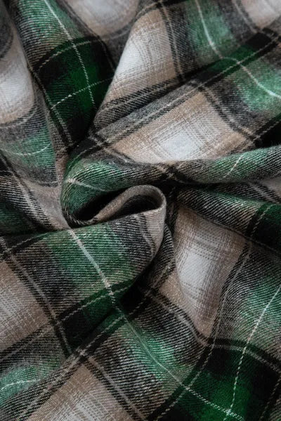 Dark Green Drawstring Pocketed Plaid Hooded Jacket Cozy & Trendy Checkered Outerwear For All Seasons by Stevvex