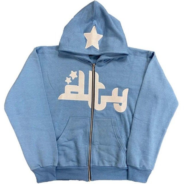 Star Printed Zip Up Hoodies - Lifestyle Haven