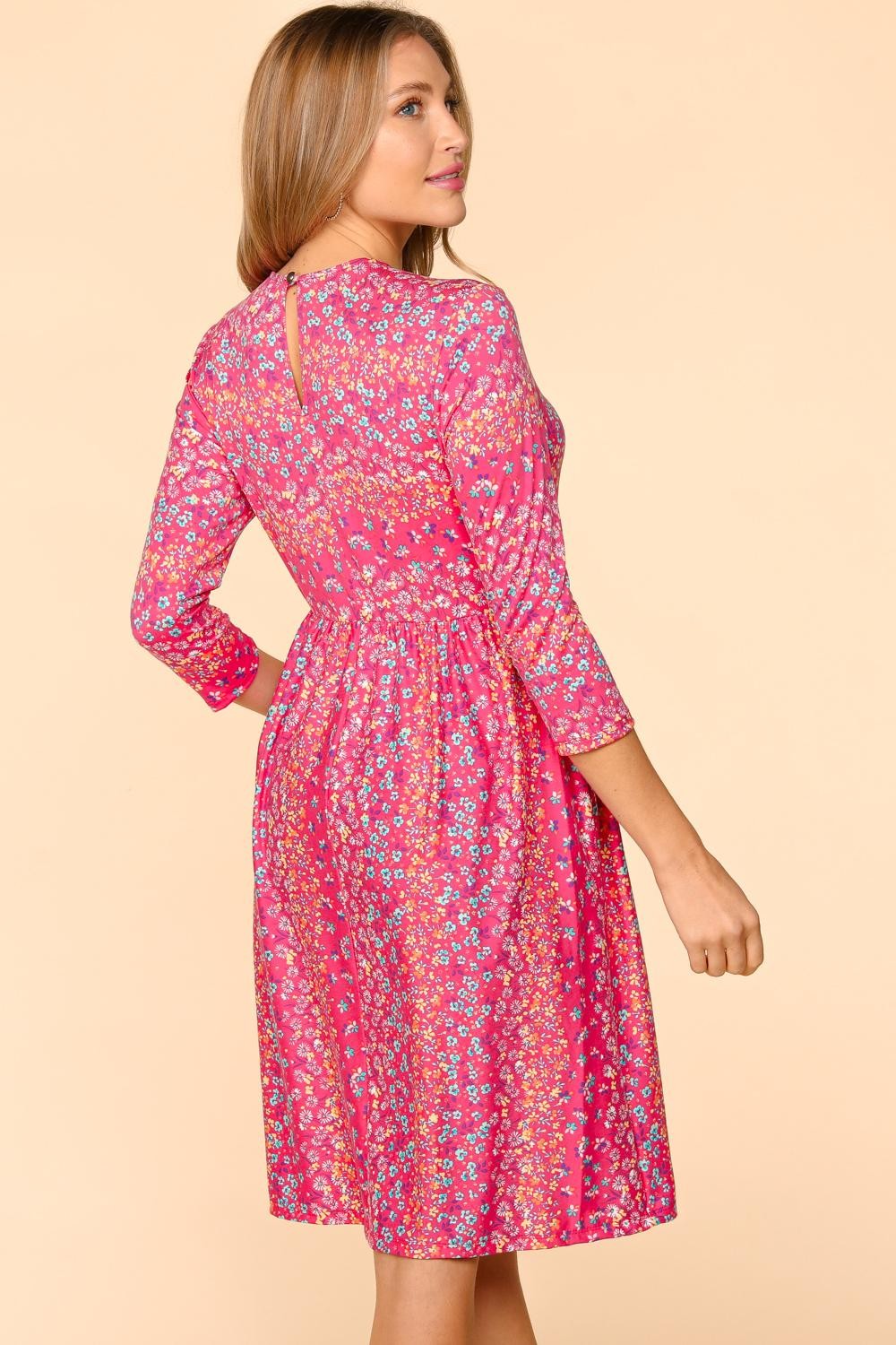 Round Neck Floral Dress with Pockets – Floral Dress with Pockets, Round Neck Floral Dress, Comfortable Floral Dress, Casual Floral Dress, Everyday Floral Dress, Pockets Floral Dress, Versatile Floral Dress