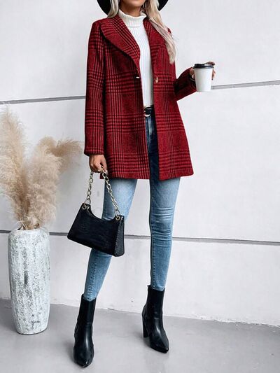 Women's Plaid Collared Neck Buttoned Long Sleeve Jacket – Classic & Lightweight Outerwear for Everyday Wear by Stevvex