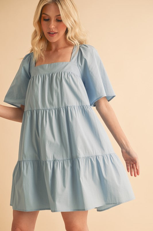New Summer Square Neck Half Sleeve Tiered Dress For Women, Flattering, Chic, Comfortable and Versatile for Any Occasion by Stevvex
