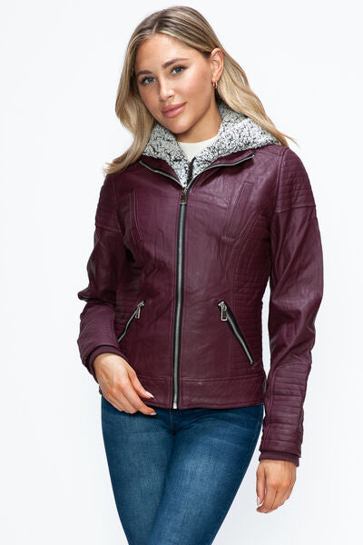 Women Warm Sleek Dual-Zipper Layered Jacket with Cozy Fuzzy Hood Urban Chic & Comfortable Jacket by Stevvex
