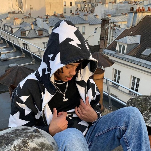 Star Printed Zip Up Hoodies - Lifestyle Haven