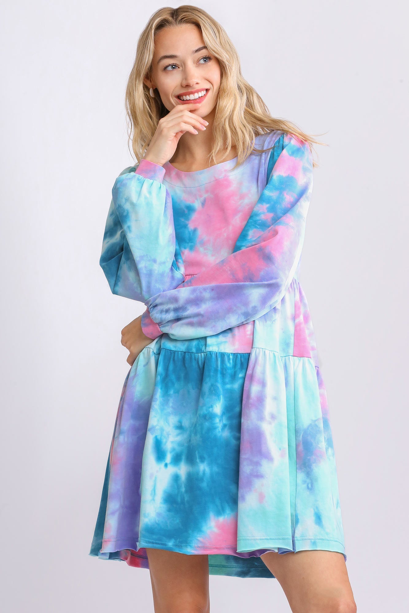 Colorful Full Size Round Neck Long Sleeve Dress Plus Size Boho Chic Beautiful Girls Dress by Stevvex
