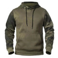 Army Green Men Military Hoodies Autumn Winter Hooded Sweatshirts Men's Pullover Hoodie Blend Fleece Long Sleeve Contrast Color Military Sweatshirt with Pocket
