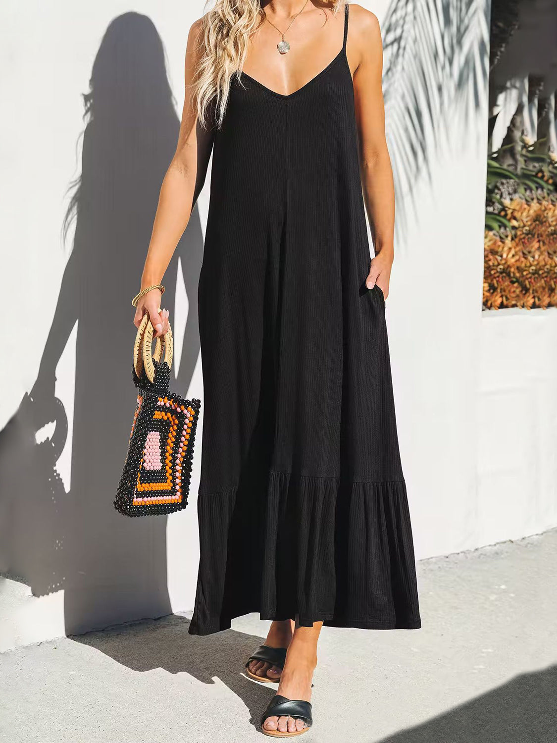V-Neck Ruffled Hem Midi Dress Stylish And Comfortable Dress For Women by Stevvex