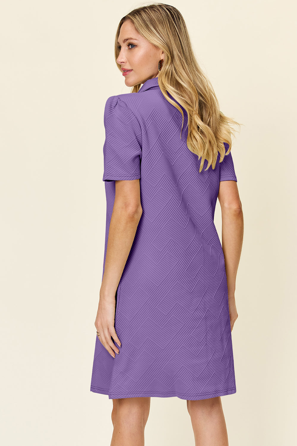 Double Take Full Size Texture Collared Neck Short Sleeve Dress Textured Dress For Women by Stevvex