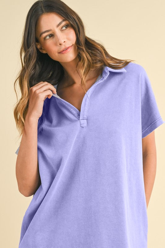 Blue Purple Classic Short Sleeve Casual Dress Simple Colored Dress For Women by Stevvex
