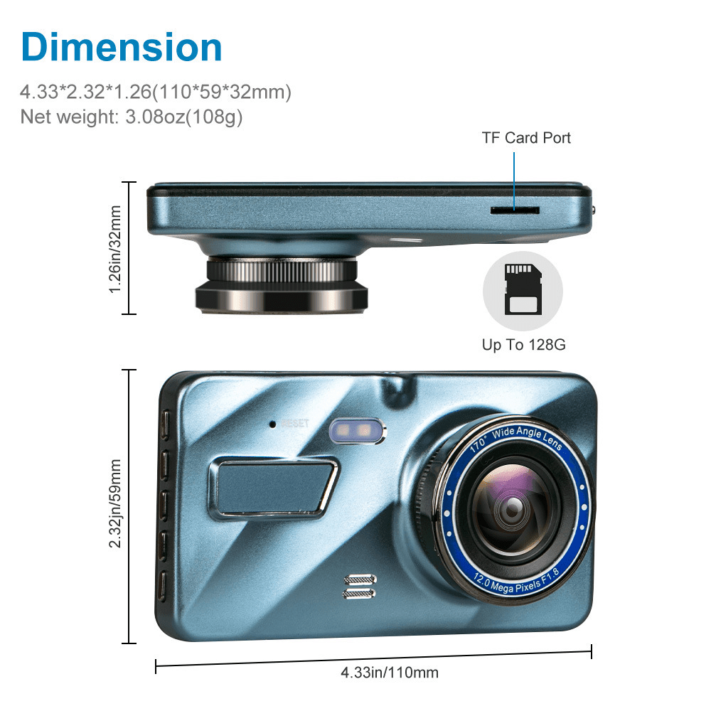 HD 1080P Car Dual Lens Dash Cam 4" DVR Recorder Front & Rear Camera Night Vision - Lifestyle Haven