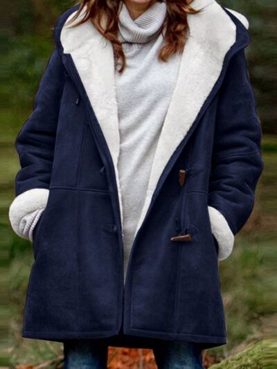 Full Size Pocketed Long Sleeve Hooded Toggle Jacket – Stylish & Functional Outerwear for Women by Stevvex