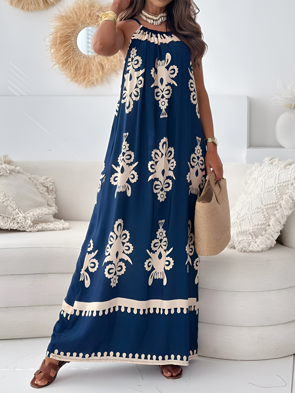 Unique Printed Spaghetti Strap Sleeveless Maxi Dress Elegant Summer Maxi Dress for Women by Stevvex
