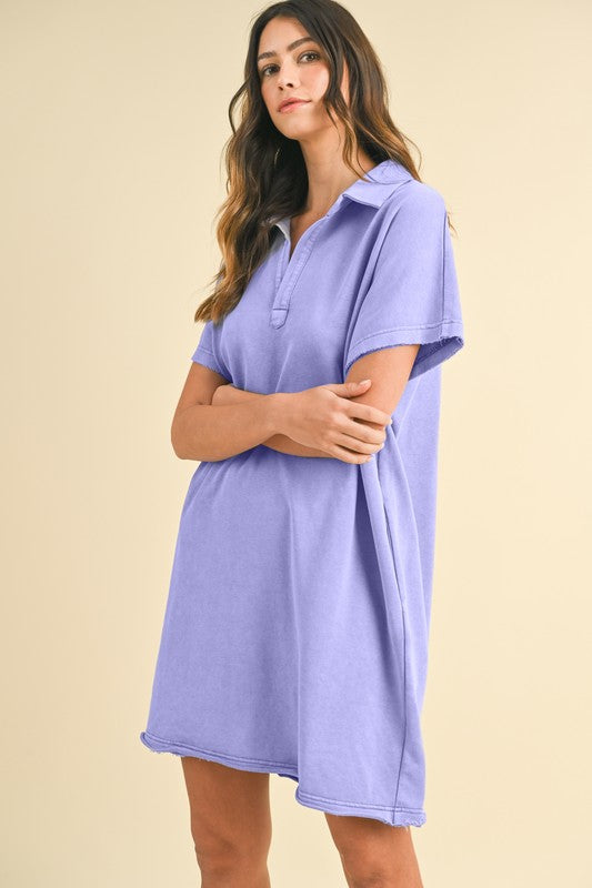 Blue Purple Classic Short Sleeve Casual Dress Simple Colored Dress For Women by Stevvex