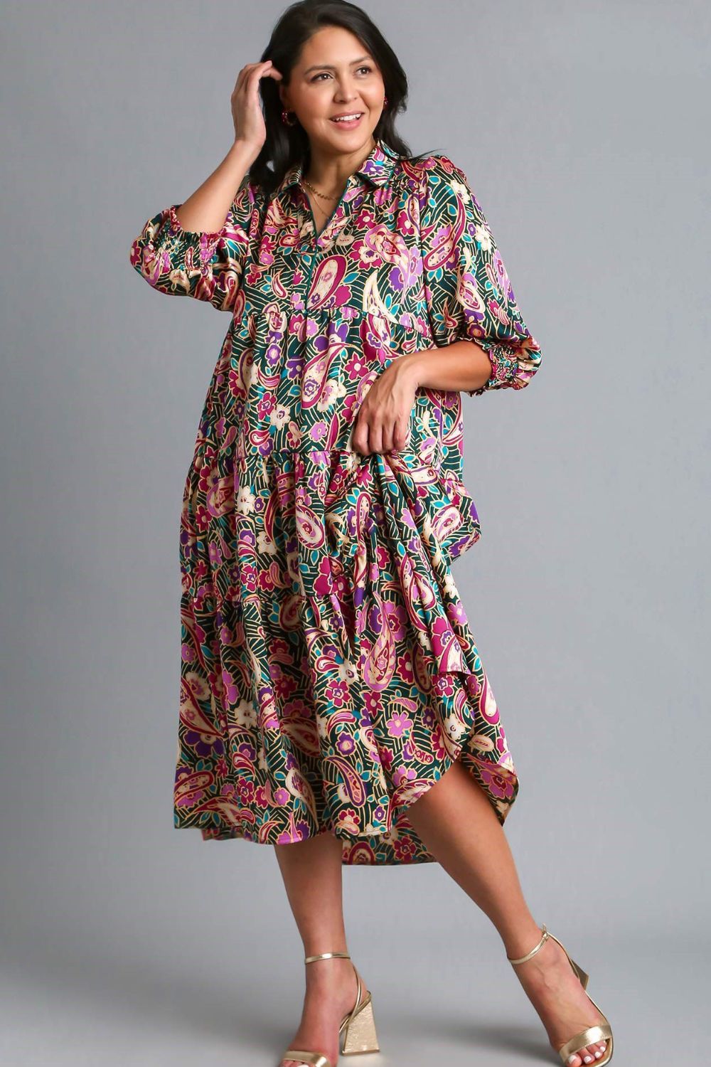 Full Size Printed Satin Midi Dress Plus Size Beautiful Women Dress Unique Design Dress by Stevvex