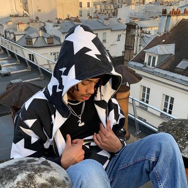 Star Printed Zip Up Hoodies - Lifestyle Haven